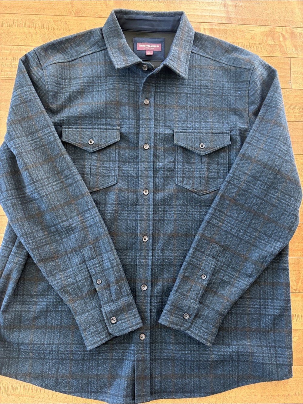 Johnston & Murphy XL Navy Plaid Lightweight Shirt Jacket